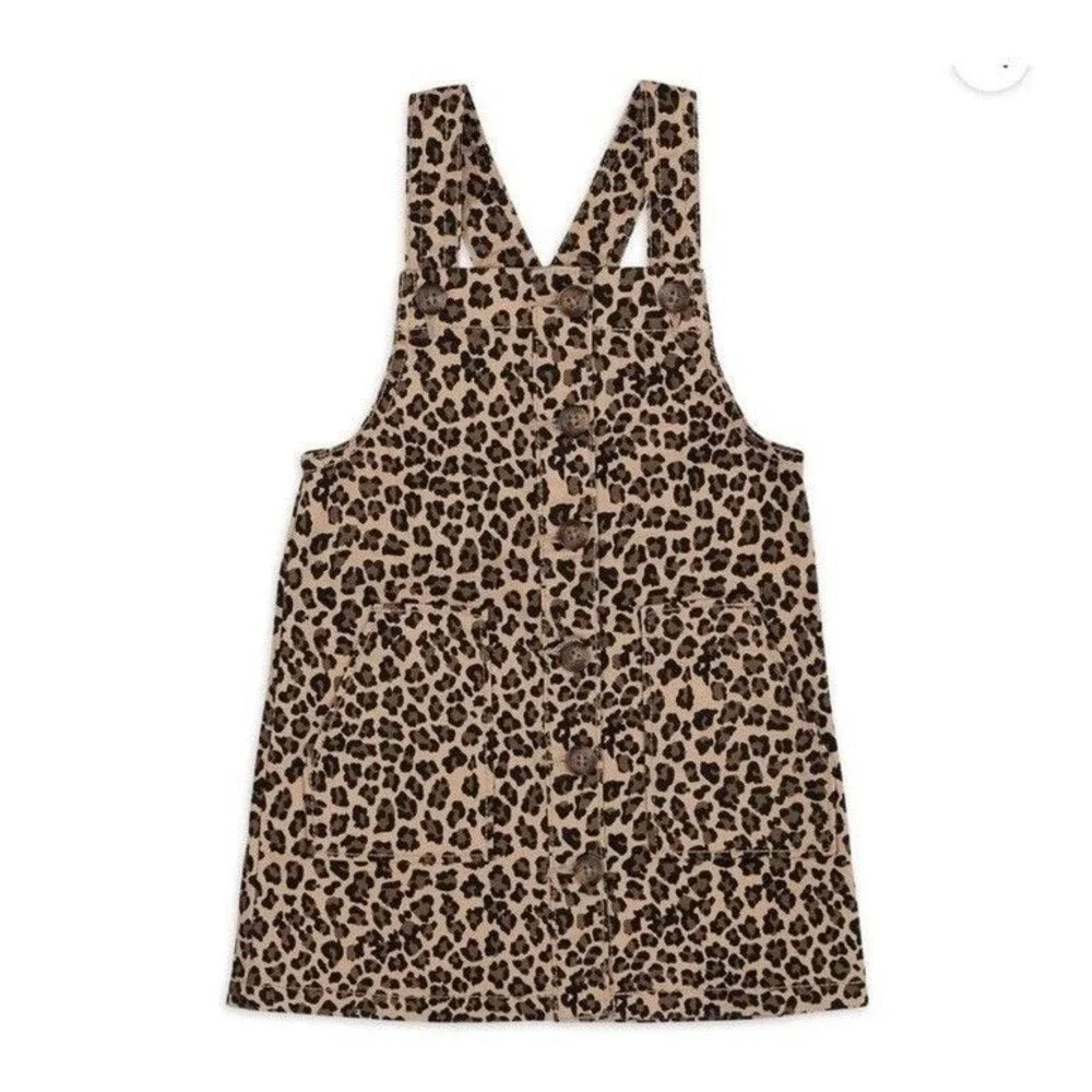 Lot 2 Wonder Nation Toddler Pinafore Dress Yellow Corduroy Leopard 4T 5T